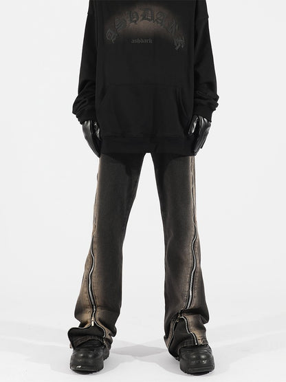 Side Zipper Distressed Jeans