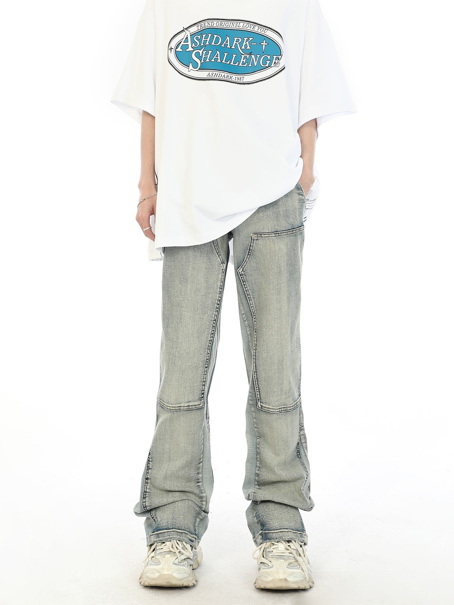 Double Knee Faded Wash Jeans