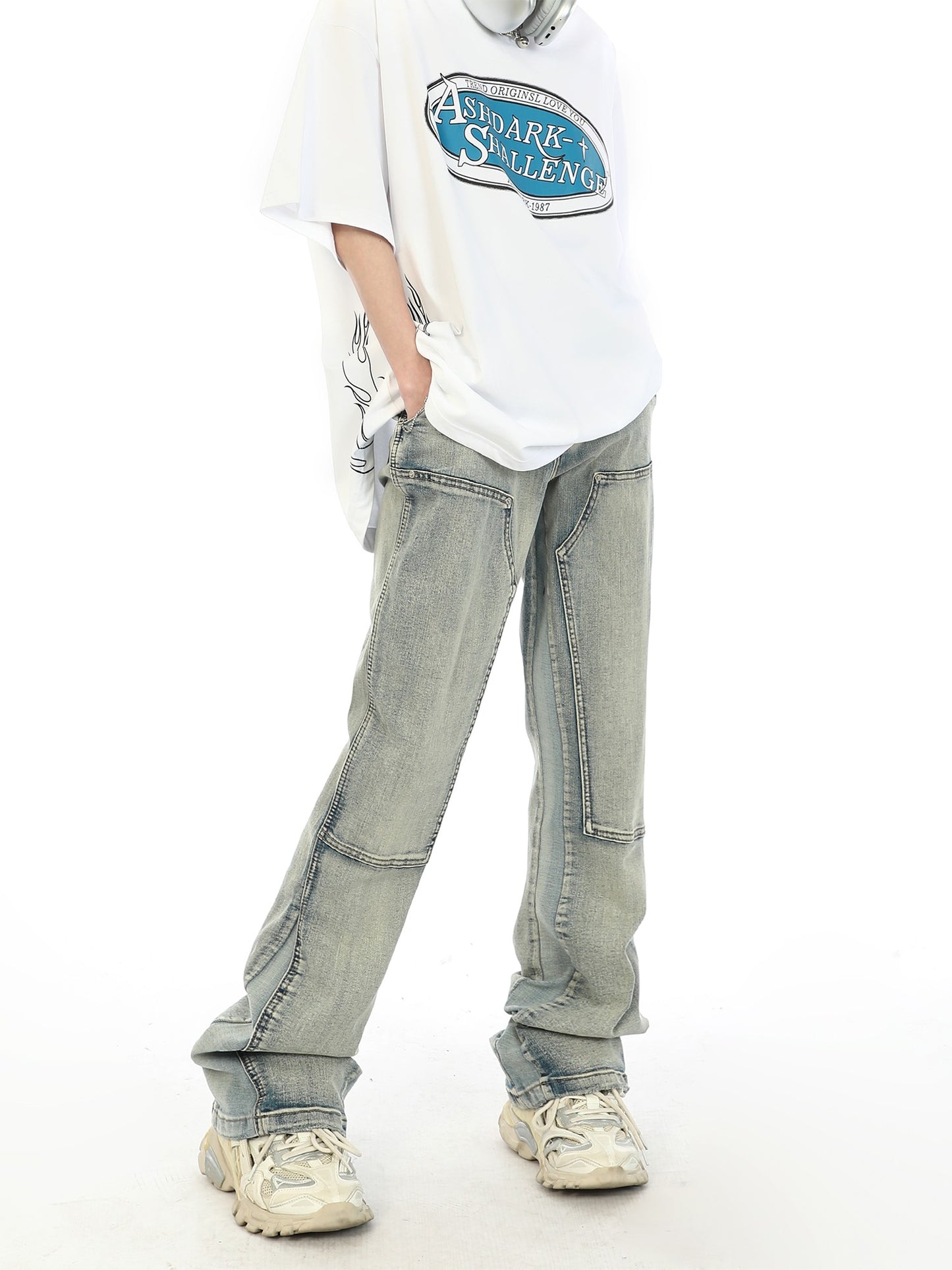 Double Knee Faded Wash Jeans