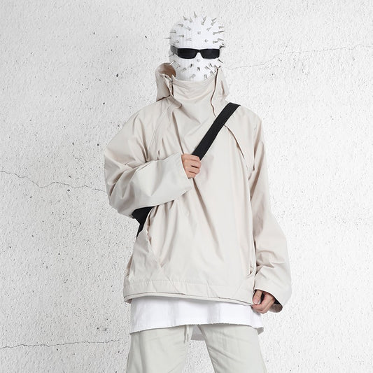 Double Zipper Hooded Windbreaker Jacket Cream