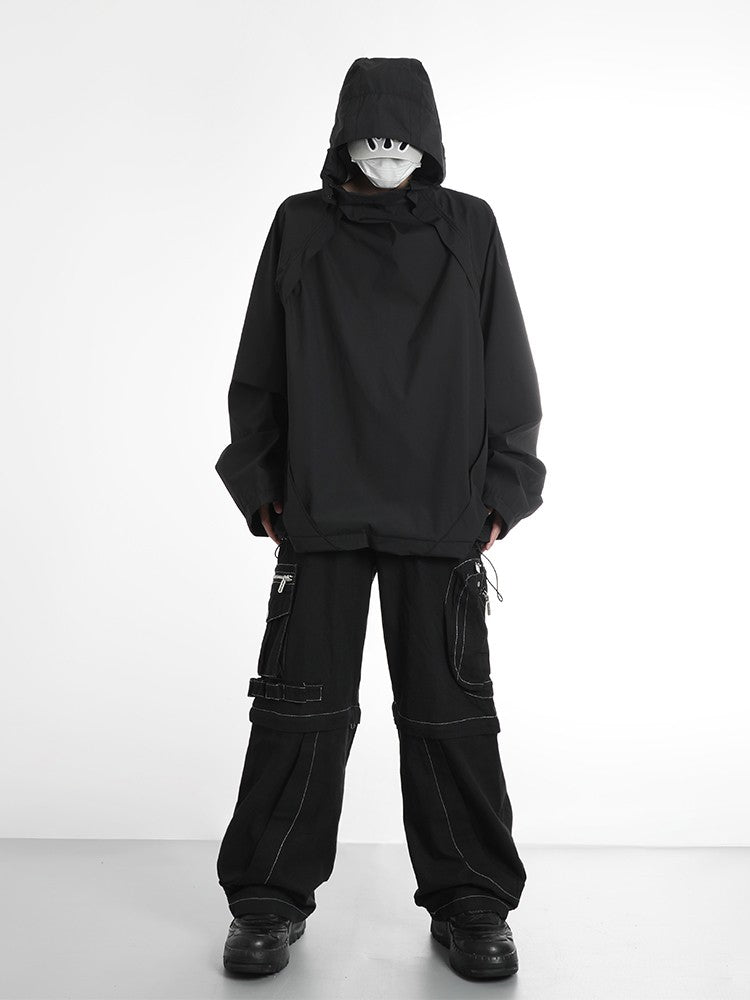 Double Zipper Hooded Windbreaker Jacket Black