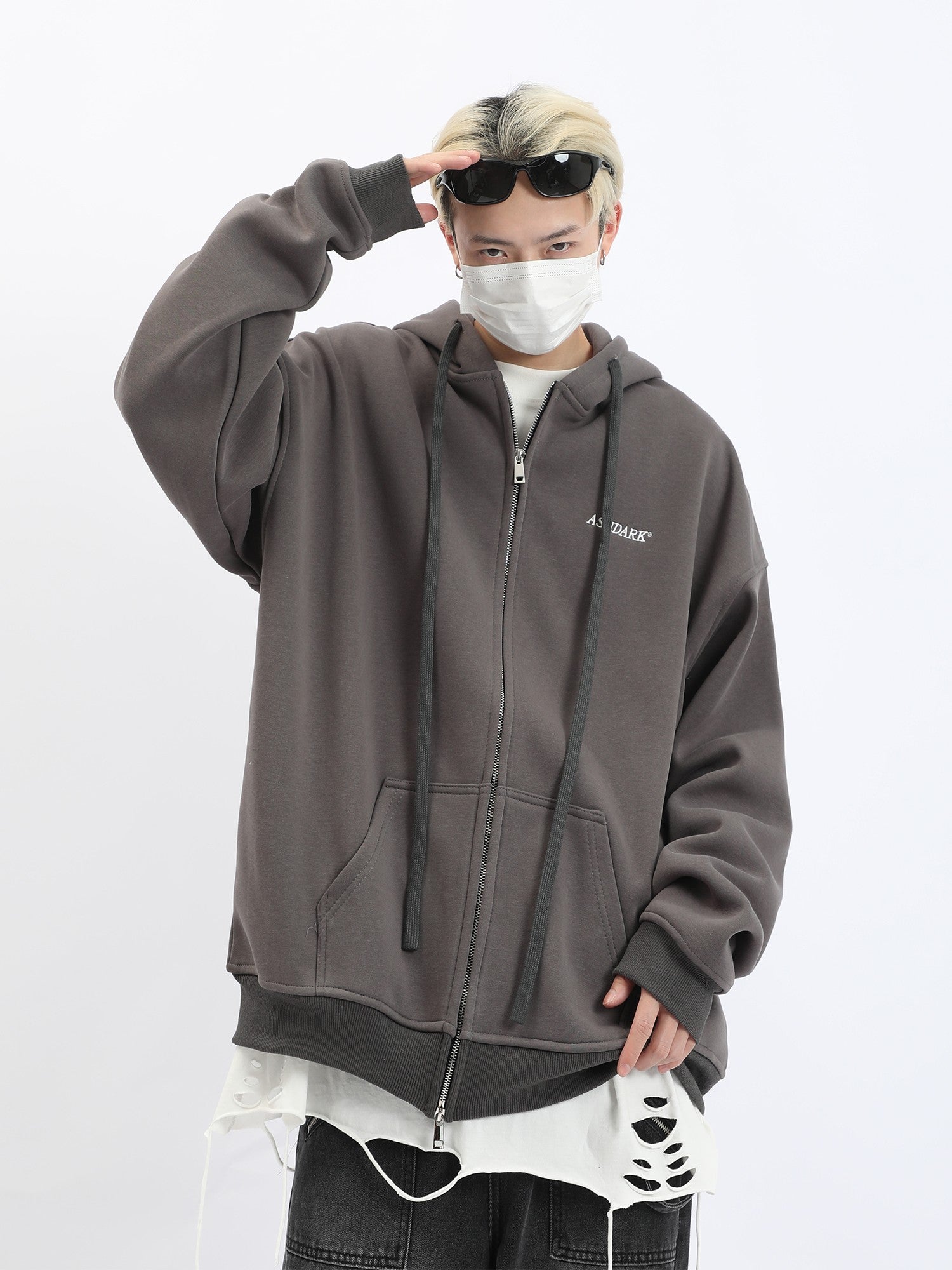 Streetwear Ashdark Washed Zip Hoodie