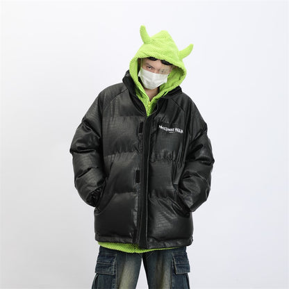 Goth Streetwear Croc Faux Leather Puffer Jacket