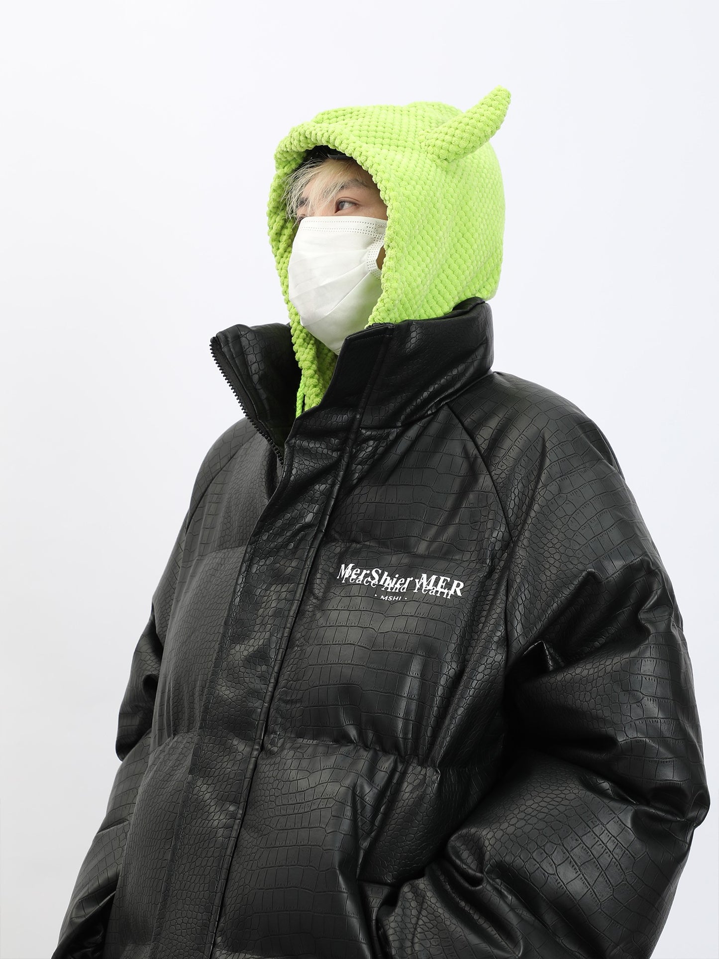 Goth Streetwear Croc Faux Leather Puffer Jacket