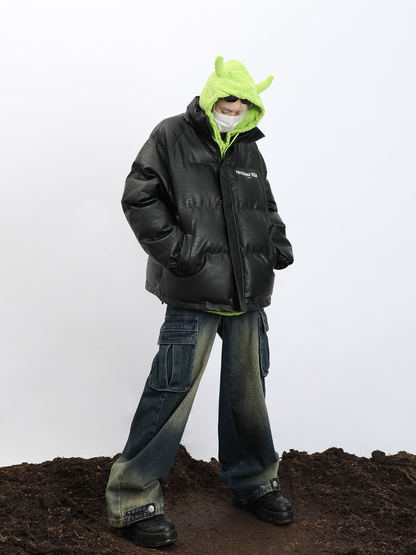 y2k Goth Streetwear Croc Faux Leather Puffer Jacket