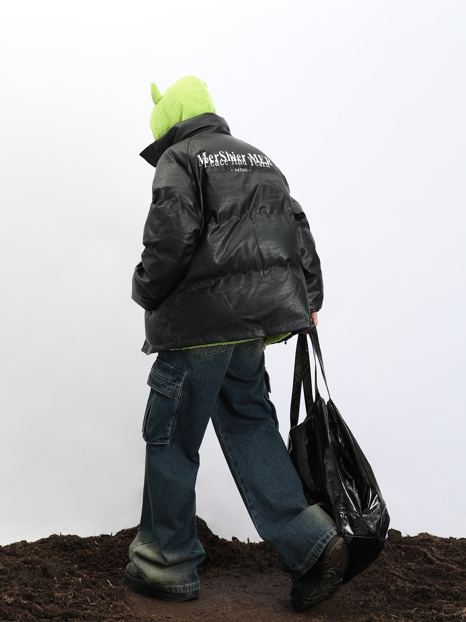 Goth Streetwear Croc Faux Leather Puffer Jacket