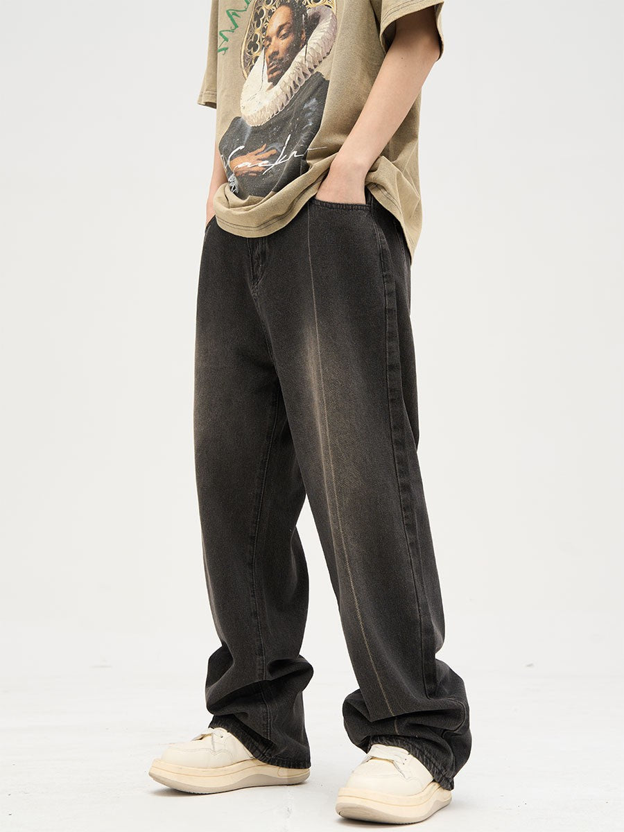 Distressed Sand Washed Baggy Jeans