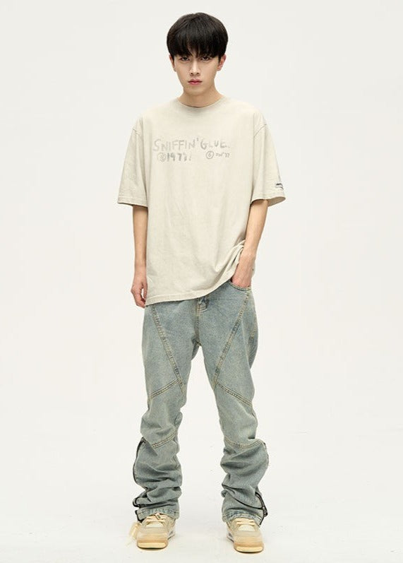 Zippered Split Ankle Washed Jeans