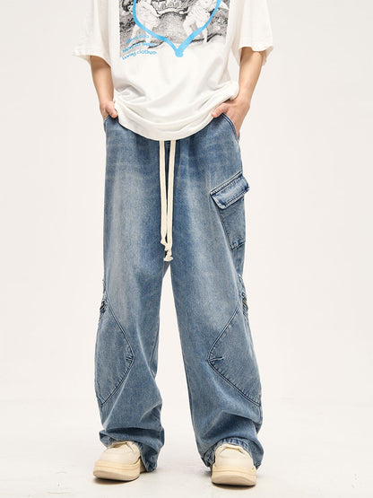 Distressed Drawstring Wide Leg Cargo Jeans