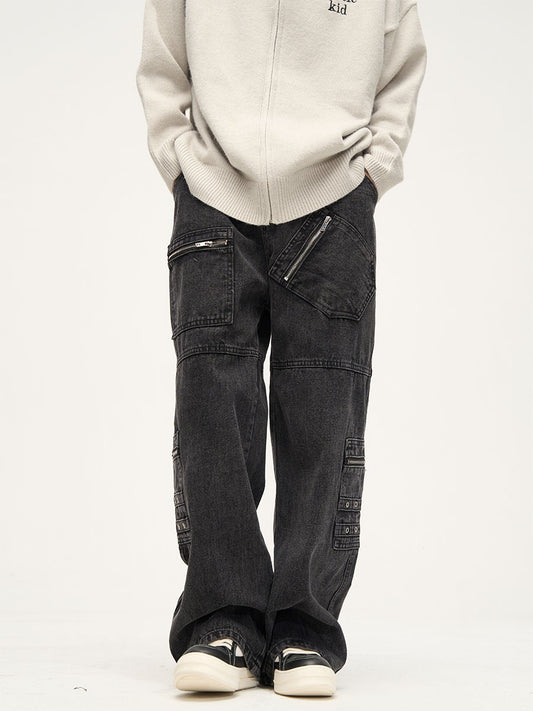 Loose Fit Zippered Cargo Jeans
