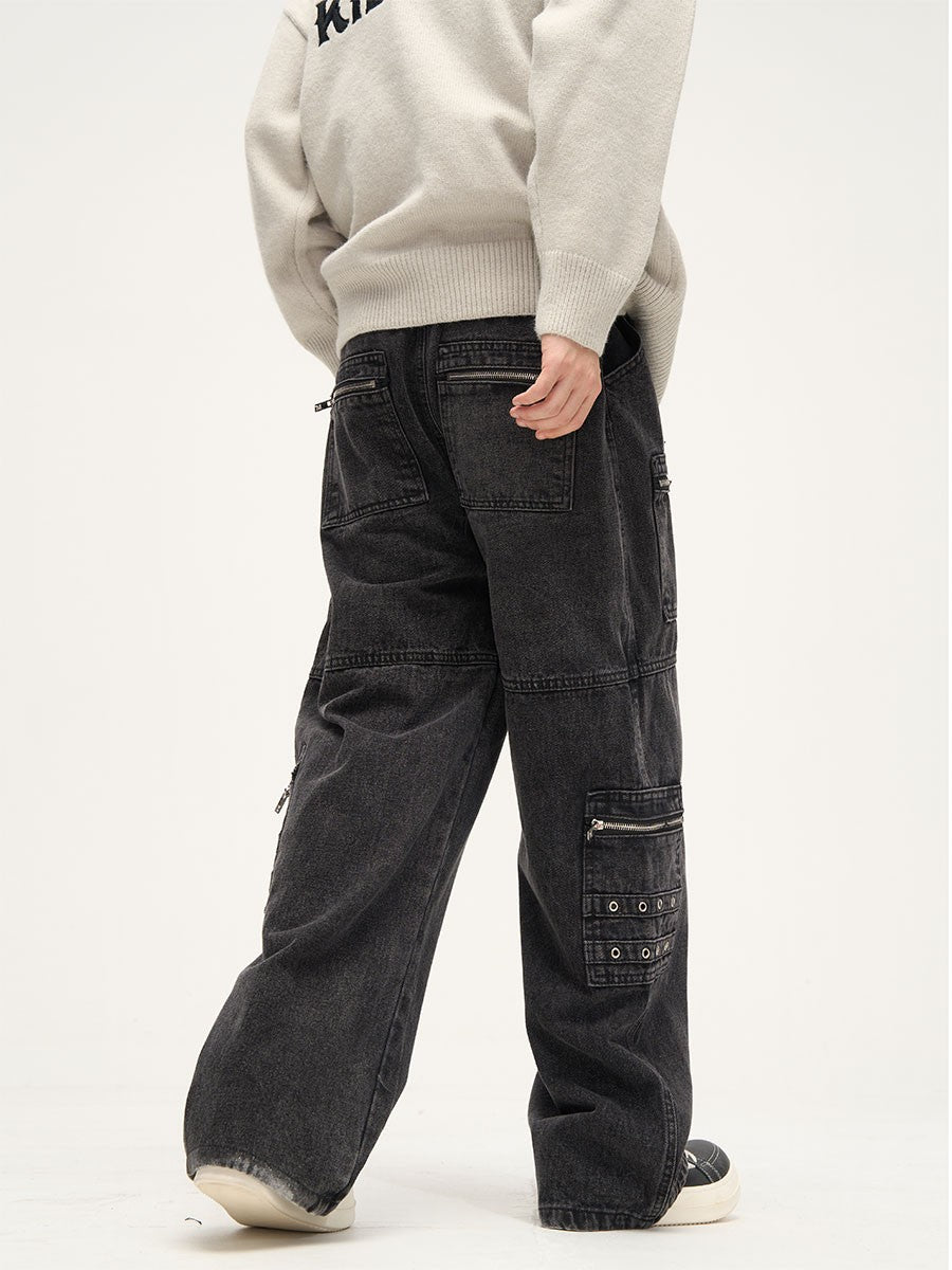 Loose Fit Zippered Cargo Jeans