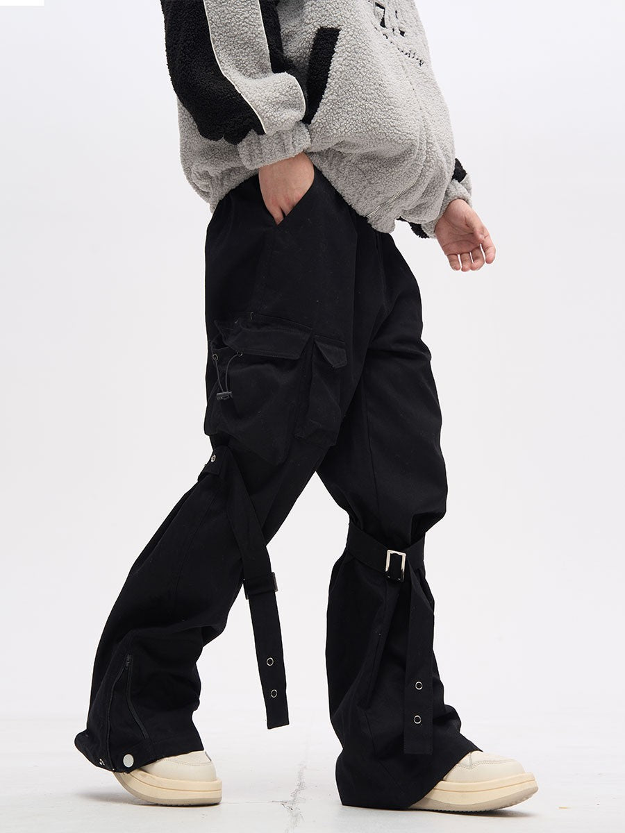 Black Strapped Cargo Pocket Pants