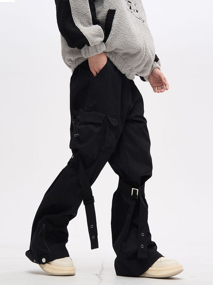 Black Strapped Cargo Pocket Pants