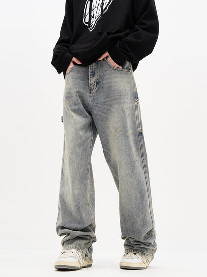 Sand Washed Loose Fit Tabbed Jeans