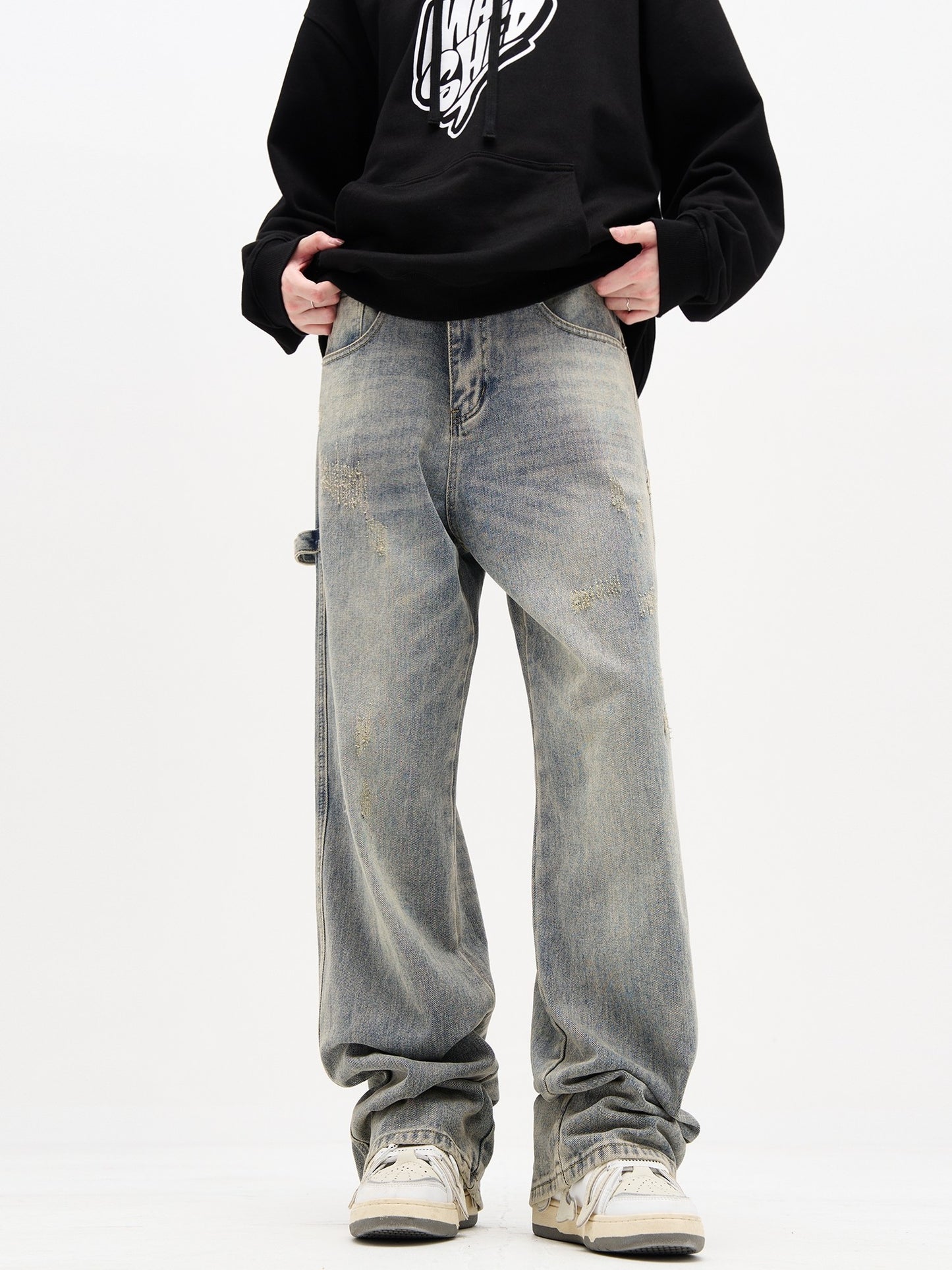 Sand Washed Loose Fit Tabbed Jeans