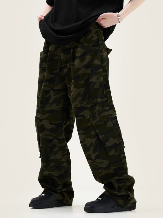 Relaxed Fit Dark Green Camouflage Cargo Pants