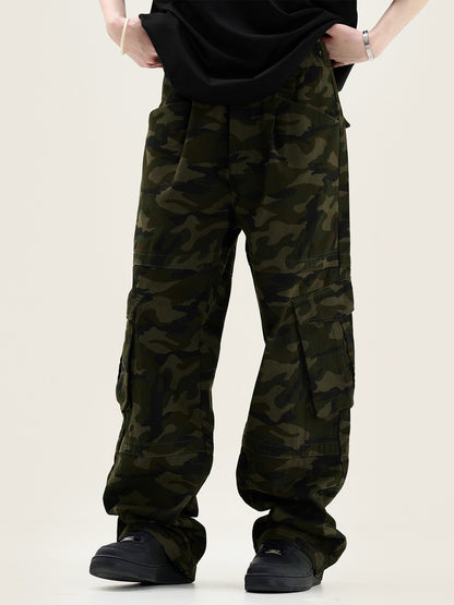 Relaxed Fit Dark Green Camouflage Cargo Pants