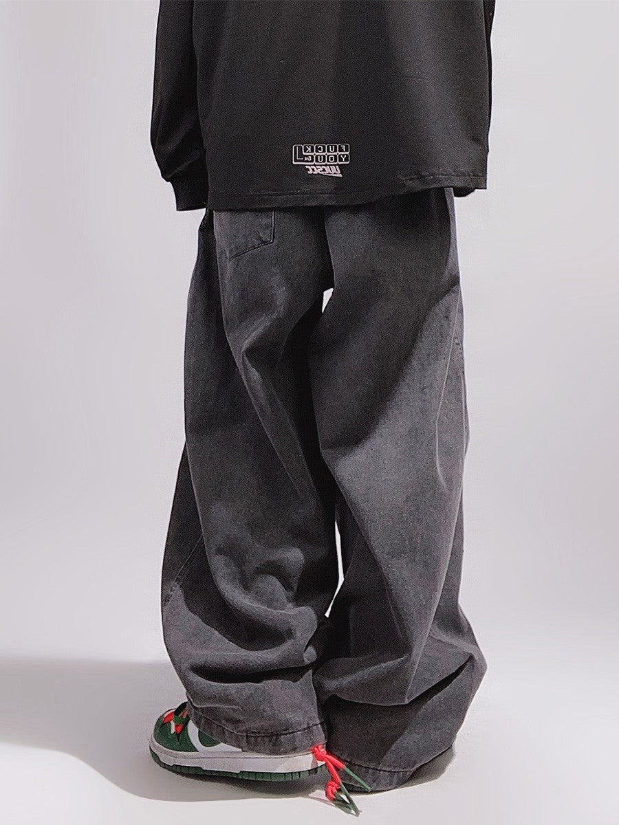 Streetwear Crosses Wide Leg Baggy Faded Jeans Goth