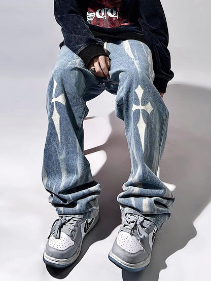 Streetwear Crosses Baggy Distressed Jeans