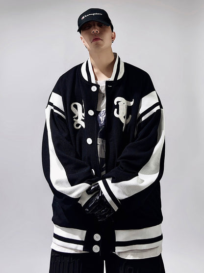 Streetwear Hip Hop Bolt Waffle Knit Varsity Jacket