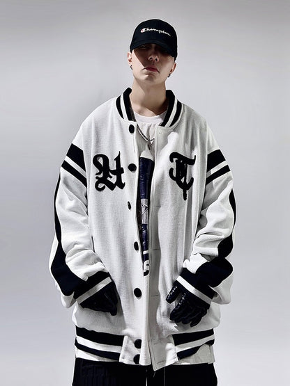 Streetwear Hip Hop Bolt Waffle Knit Varsity Jacket