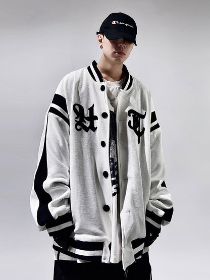 Streetwear Hip Hop Bolt Waffle Knit Baseball Jacket