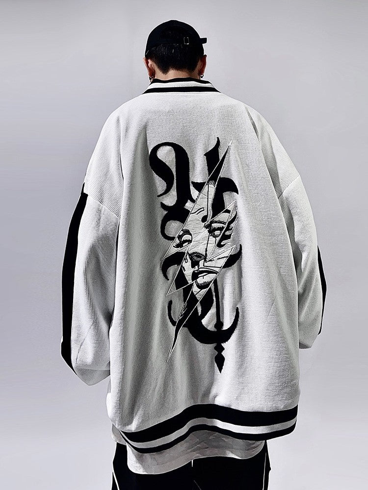Streetwear Hip Hop Bolt Waffle Knit Varsity Jacket