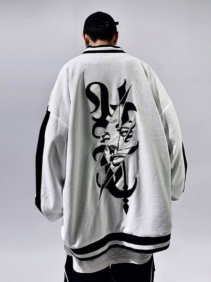 Streetwear Hip Hop Bolt Waffle Knit Varsity Jacket