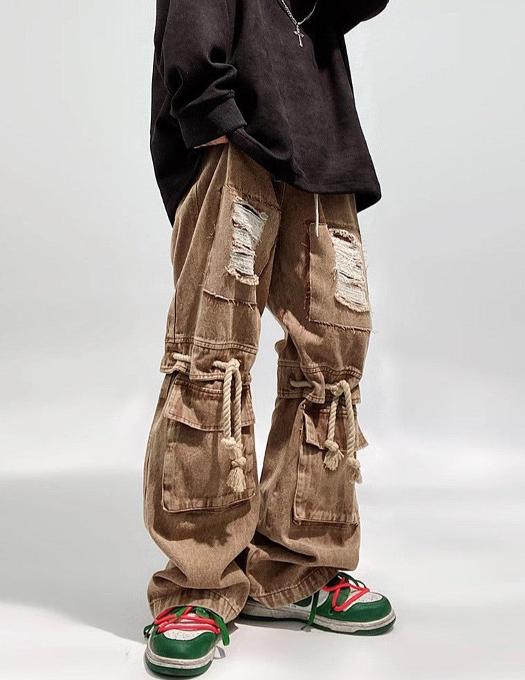 Ripped Baggy Wide Leg Distressed Jeans