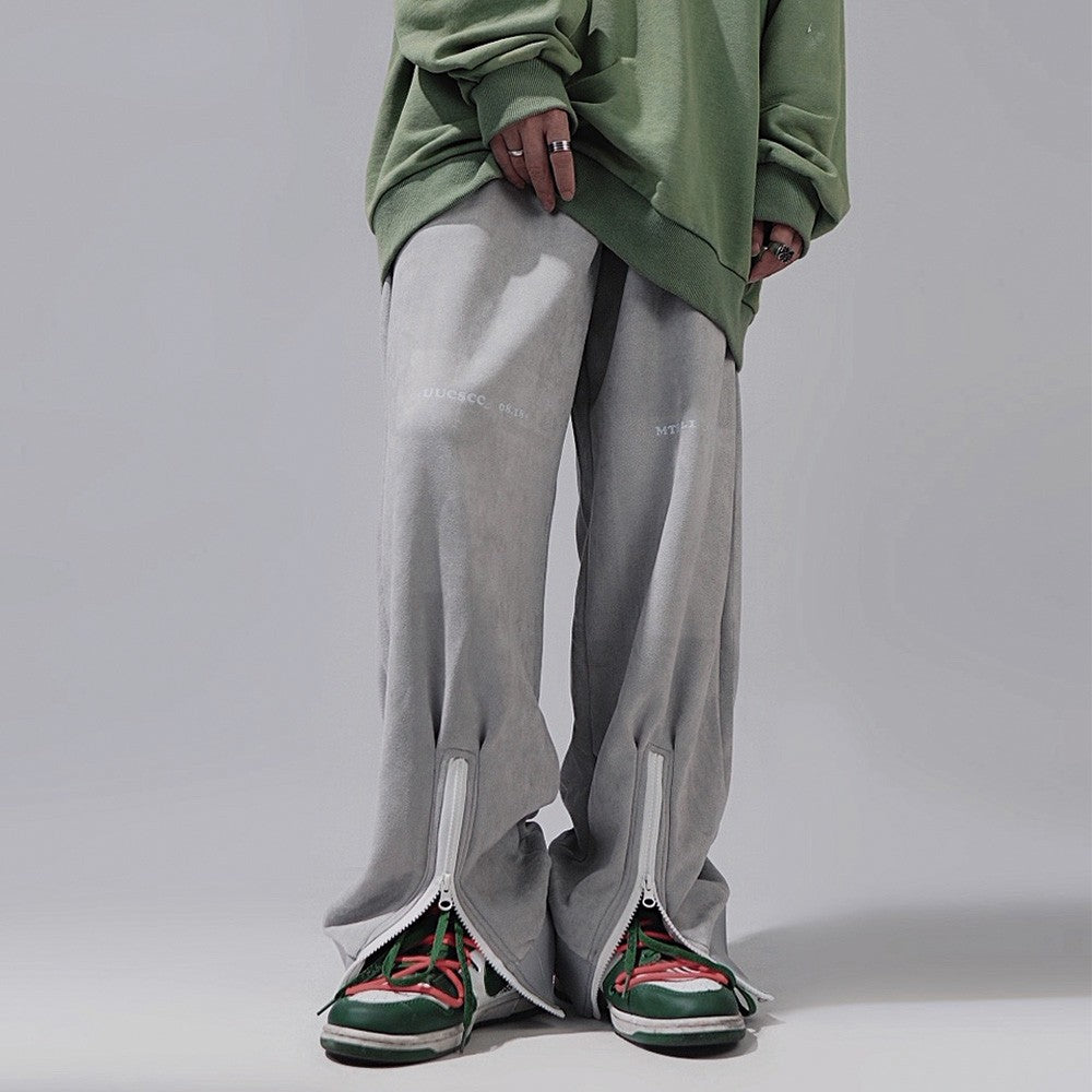 Zipper Ankle Slit Baggy Sweatpants