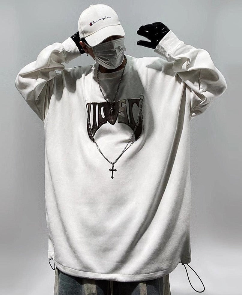 Streetwear Cross Chained Oversized Long Sleeve Top