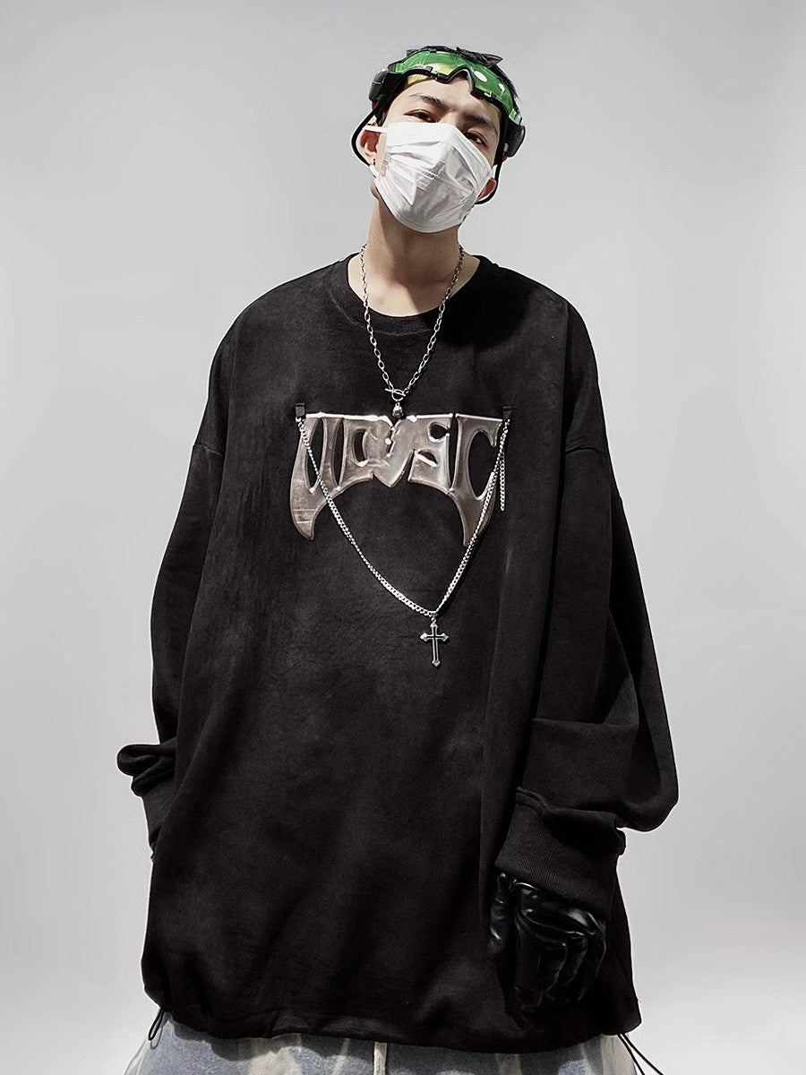 Streetwear Cross Chained Oversized Long Sleeve Top
