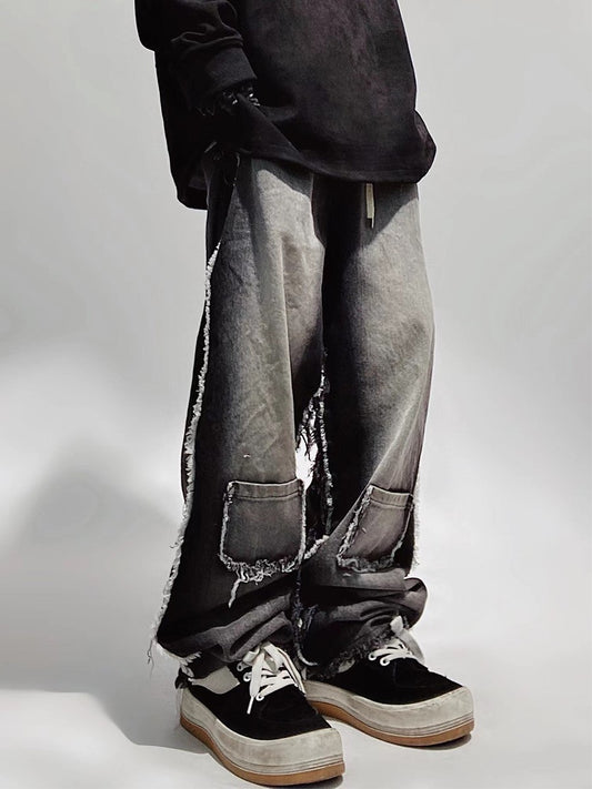 Raw Edge Frayed Loose Fit Jeans