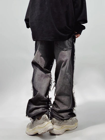 Raw Edge Frayed Loose Fit Jeans