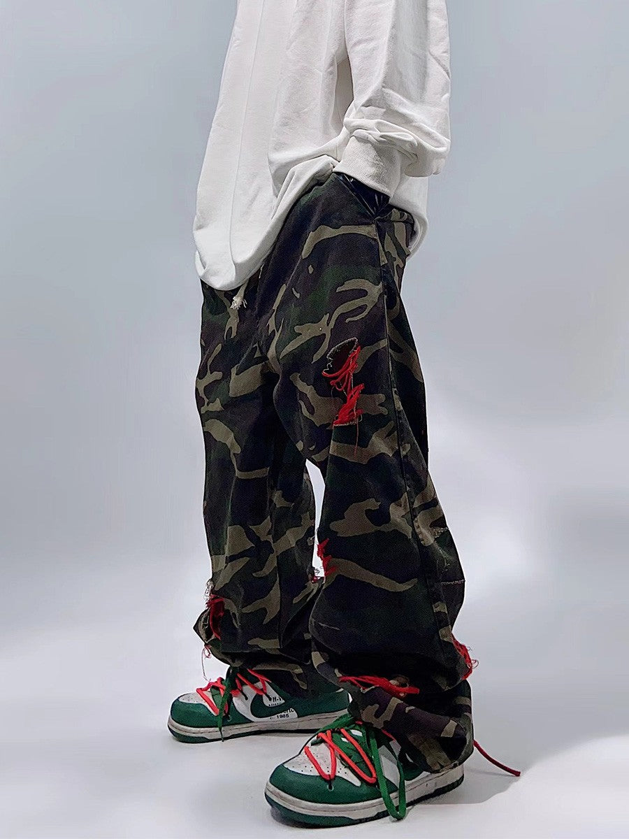 Ripped Camouflage Red Stitch Pants