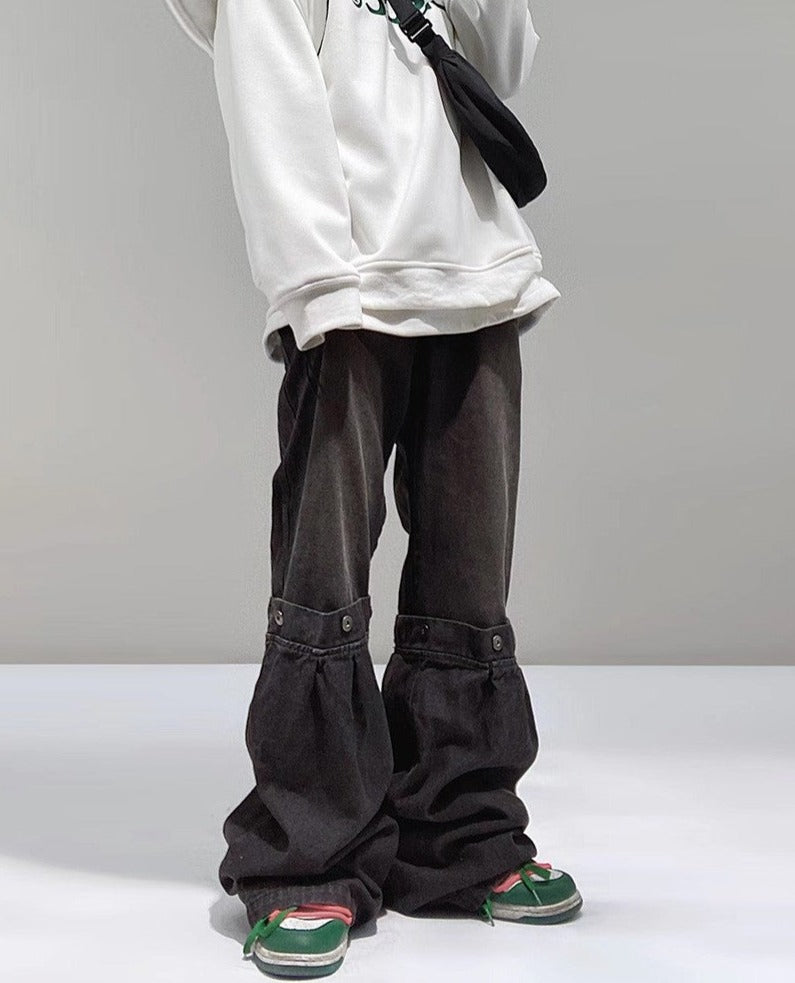 Faux Snap Wide Leg Baggy Jeans