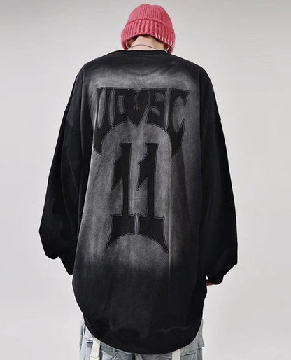 streetwear vintage distressed black long sleeve top