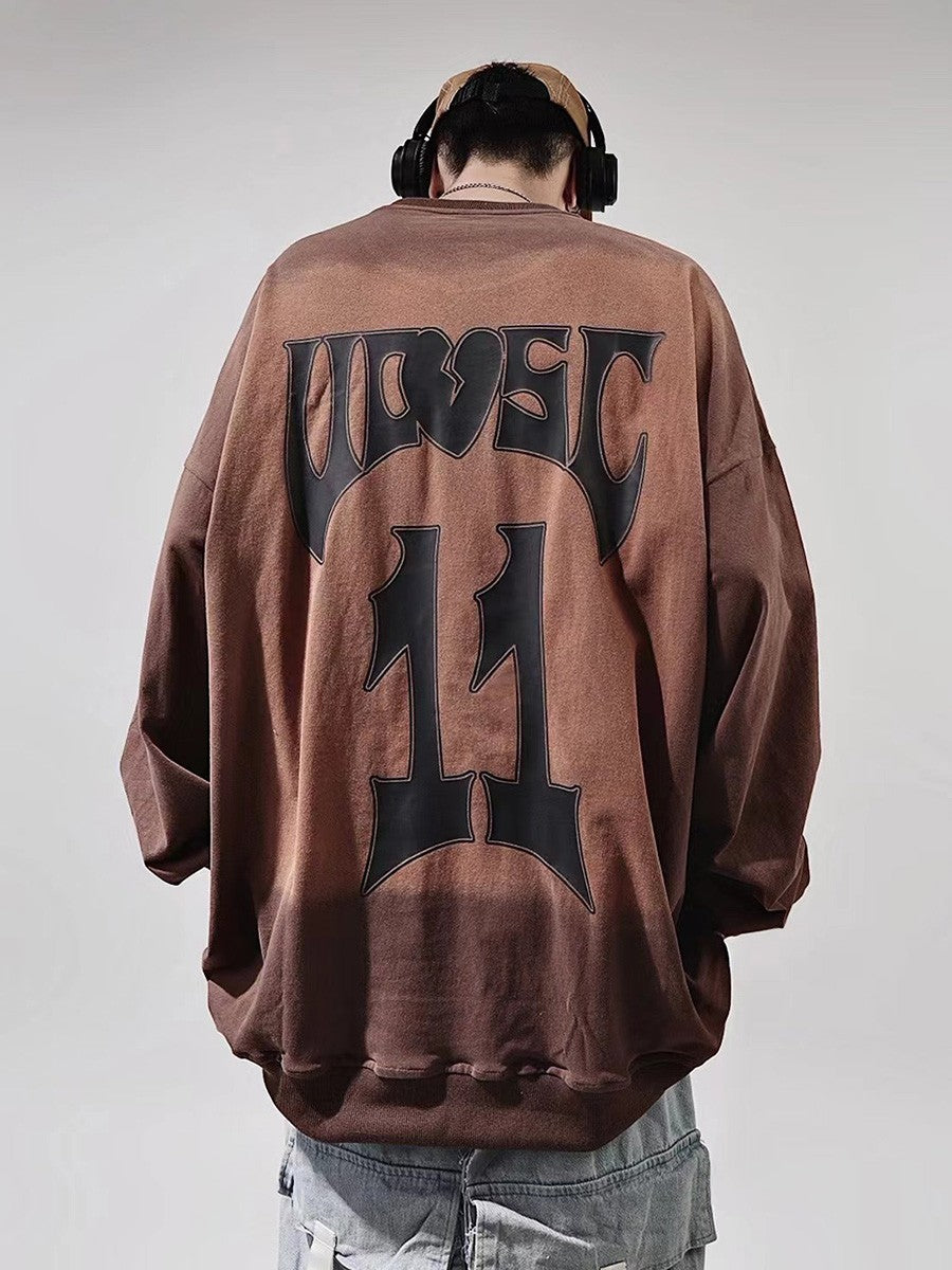 street wear vintage distressed brown long sleeve top