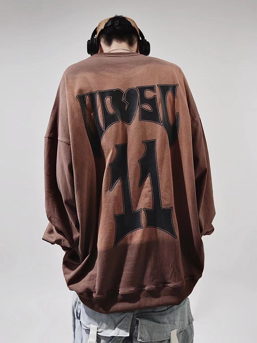 streetwear vintage distressed brown long sleeve top