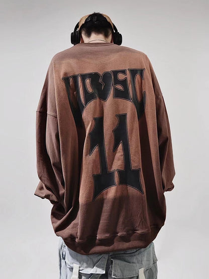 streetwear vintage distressed brown long sleeve top