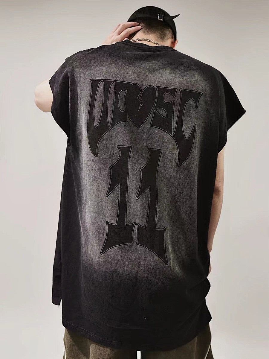 Streetwear 11 Oversized Distressed Black  Sleeveless T-Shirt