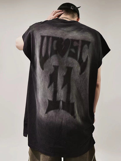 Streetwear 11 Oversized Distressed Black  Sleeveless T-Shirt