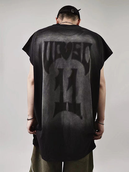 Streetwear 11 Oversized Distressed Black  Sleeveless T-Shirt