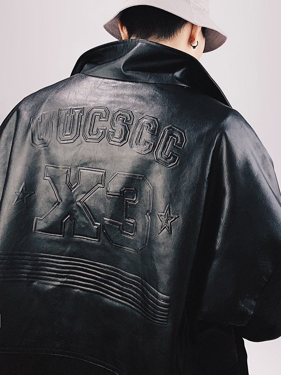 X3 Faux Leather Block Bomber Jacket