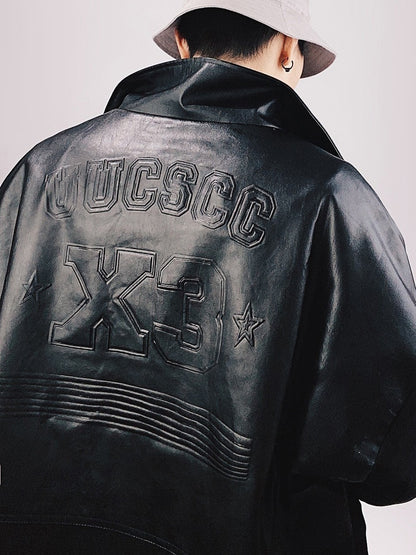 X3 Faux Leather Block Bomber Jacket