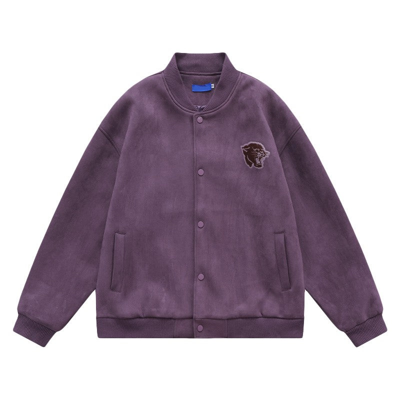 Panther Faux Suede Bomber Jacket