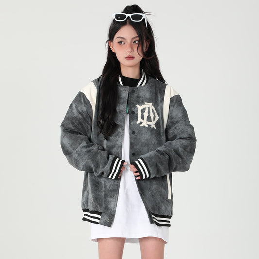 Additive Faux Leather Varsity Jacket