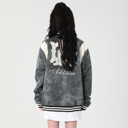 Additive Faux Leather Varsity Jacket