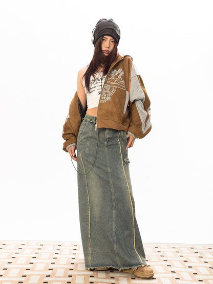 Raw Edge Maxi Denim Skirt