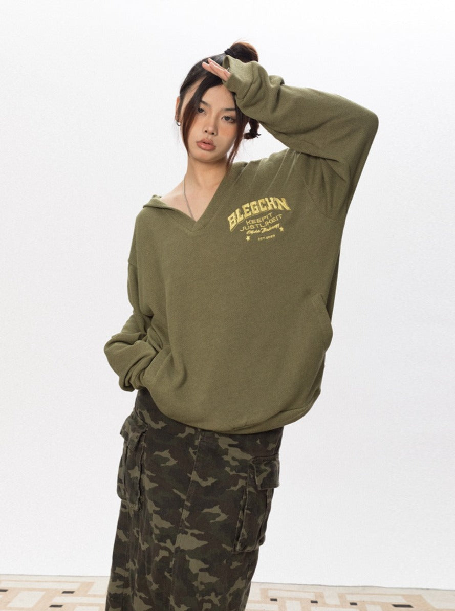 Waffle Knit V Neck Hoodie